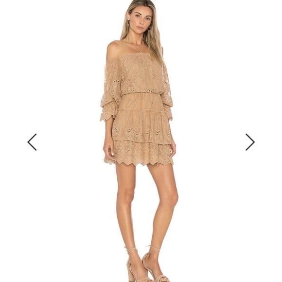 Alice + Olivia Dresses & Skirts - Alice + Olivia Waylon Off The Shoulder Dress Nude Embroidered eyelet / Size 4